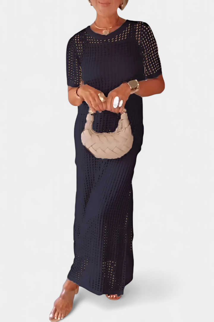 Balbina Vestido de Dos Piezas con Cuello Barco y Detalles Huecos