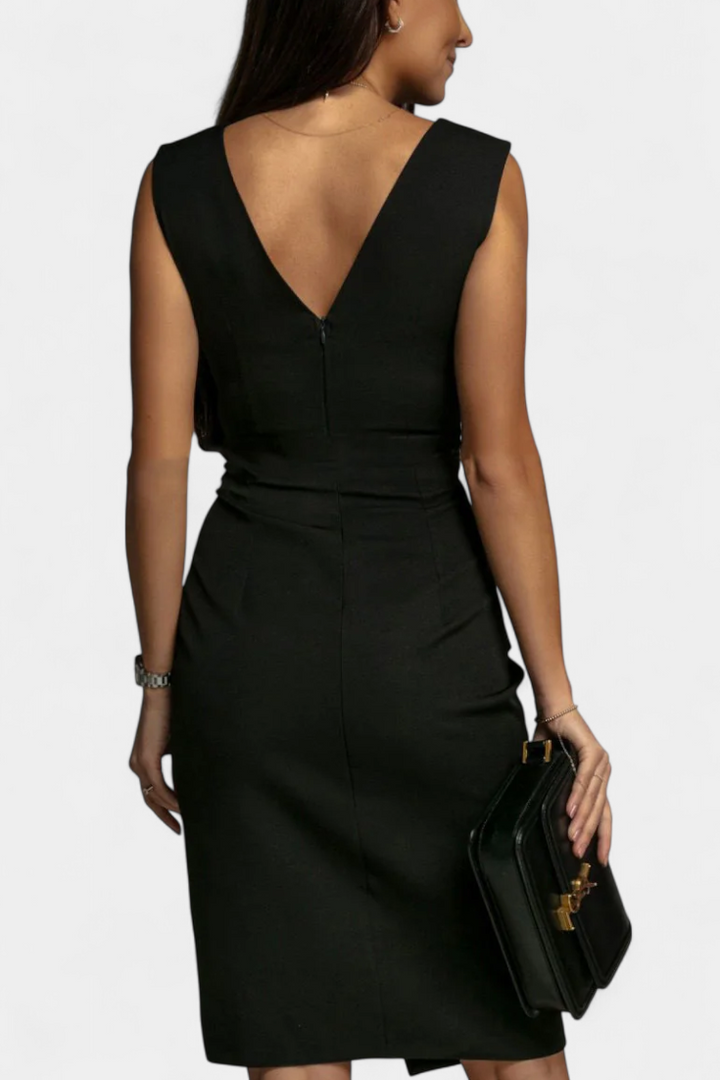 Rosanna Vestido Ceñido Elegante con Escote en V y Abertura Lateral