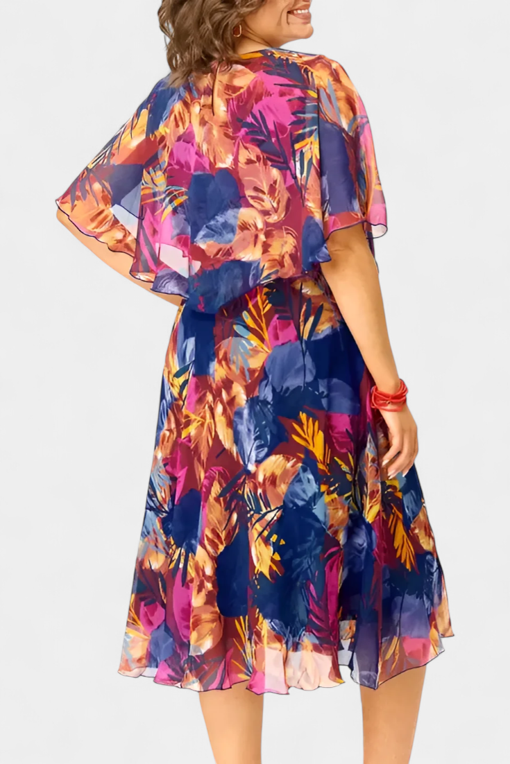 Ellerie Vestido Tropical Fluido con Corte Holgado y Estampado Vibrante