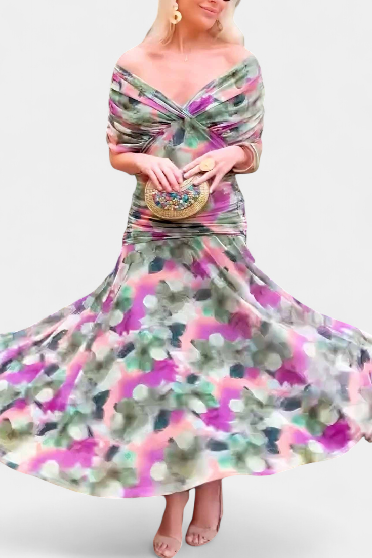 Alondra Vestido Largo con Estampado Floral Fantasía y Escote en V