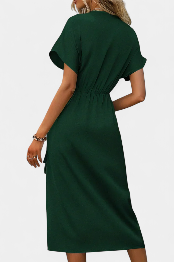 Begoña Vestido Cruzado con Cinturón y Abertura Sutil