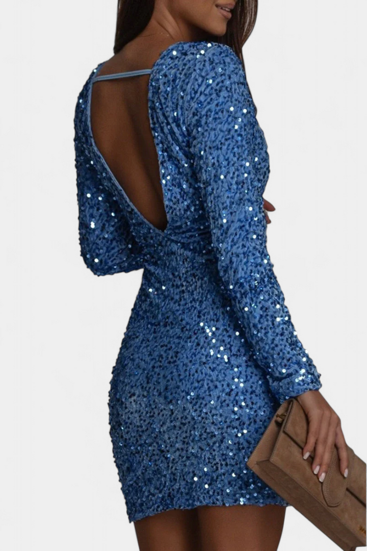 Adèle Vestido Largo de Fiesta con Espalda Descubierta y Brillo Invernal