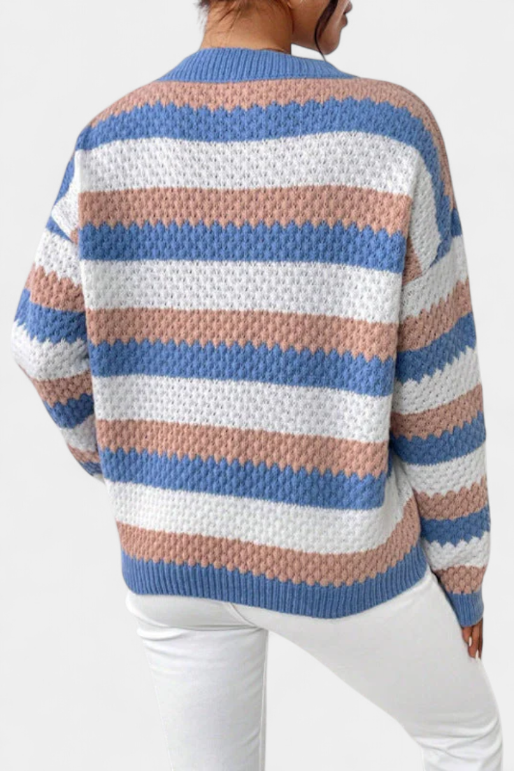 Kristen Jersey Oversized de Cuello Redondo a Rayas